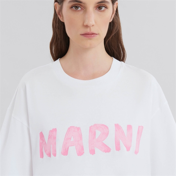 Marni Logo Organic Cotton T-shirt, Lily White